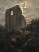 Ruine Eldena mit Hutte bei Greifswald im Mondschein Carl Gustav Carus